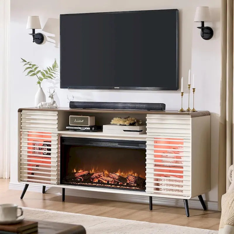 Mid Century Modern Fireplace TV Stand, Entertainment Center