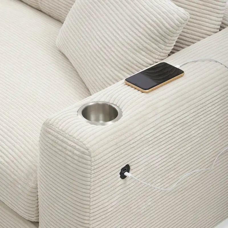 134 Corduroy Sectional Sofa with L-Shaped Cloud Couch and USB Charging & 50 Chaise (330lb Capacity)