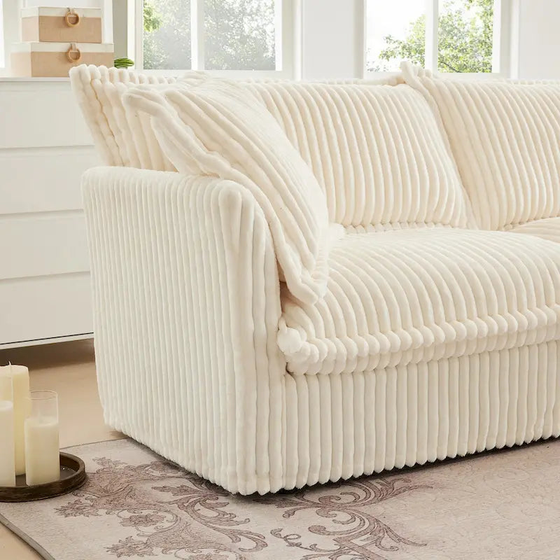 83.4 Corduroy 2-Seater Sofa Set with 2 Ottomans & Sleeper Function and Removable Slipcovers