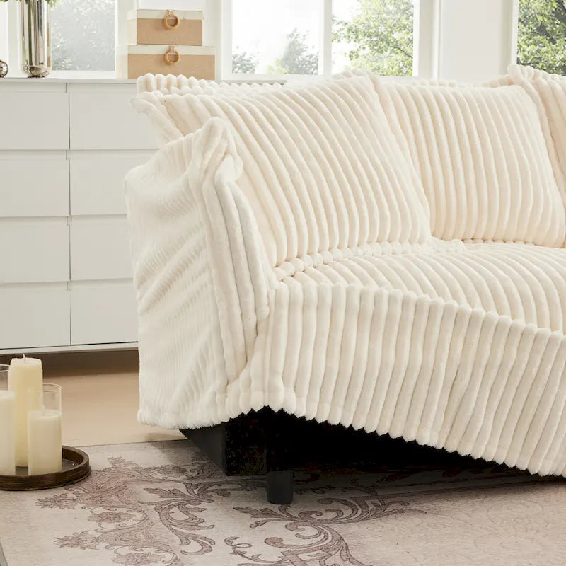83.4 Corduroy 2-Seater Sofa Set with 2 Ottomans & Sleeper Function and Removable Slipcovers