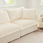 83.4 Corduroy 2-Seater Sofa Set with 2 Ottomans & Sleeper Function and Removable Slipcovers