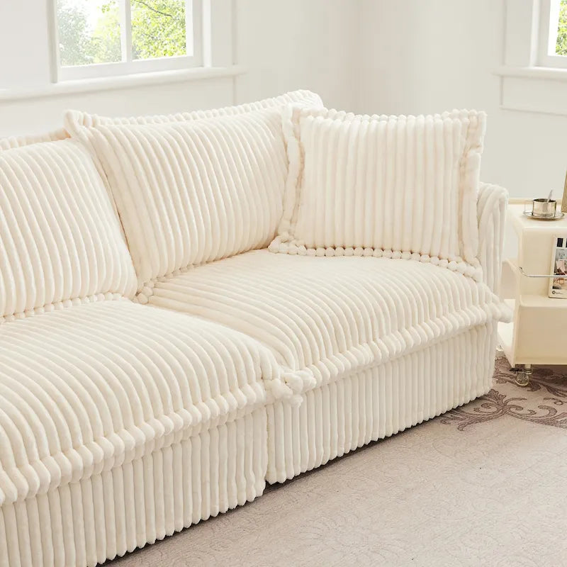 83.4 Corduroy 2-Seater Sofa Set with 2 Ottomans & Sleeper Function and Removable Slipcovers