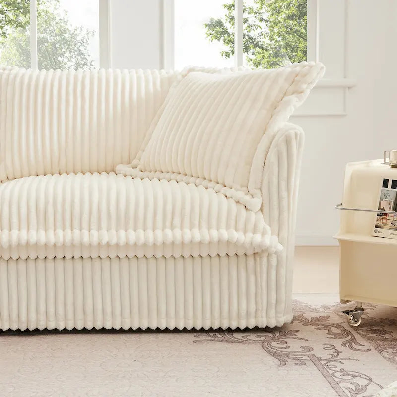 83.4 Corduroy 2-Seater Sofa Set with 2 Ottomans & Sleeper Function and Removable Slipcovers
