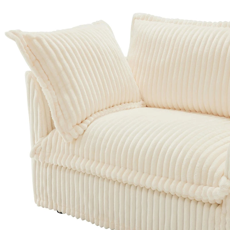 83.4 Corduroy 2-Seater Sofa Set with 2 Ottomans & Sleeper Function and Removable Slipcovers