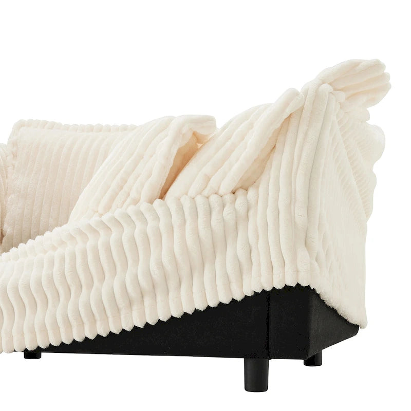 83.4 Corduroy 2-Seater Sofa Set with 2 Ottomans & Sleeper Function and Removable Slipcovers