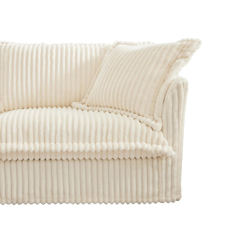 83.4 Corduroy 2-Seater Sofa Set with 2 Ottomans & Sleeper Function and Removable Slipcovers