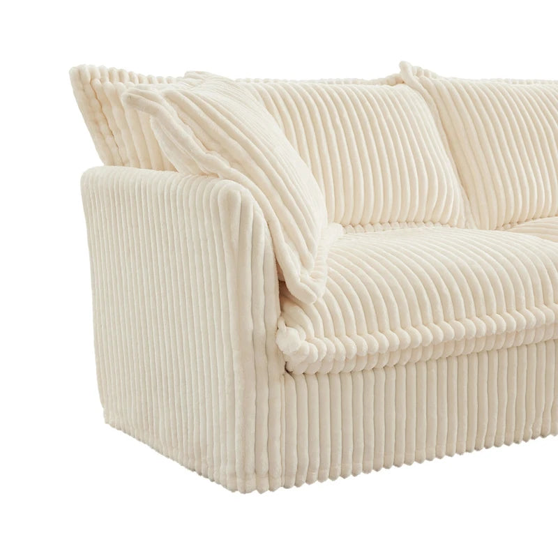 83.4 Corduroy 2-Seater Sofa Set with 2 Ottomans & Sleeper Function and Removable Slipcovers