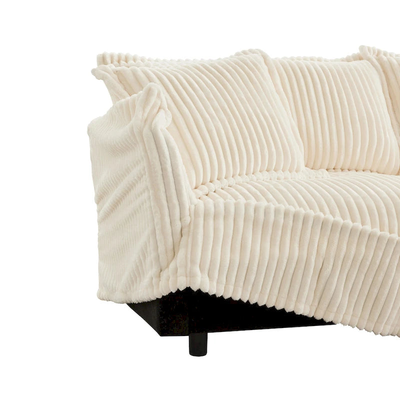 83.4 Corduroy 2-Seater Sofa Set with 2 Ottomans & Sleeper Function and Removable Slipcovers