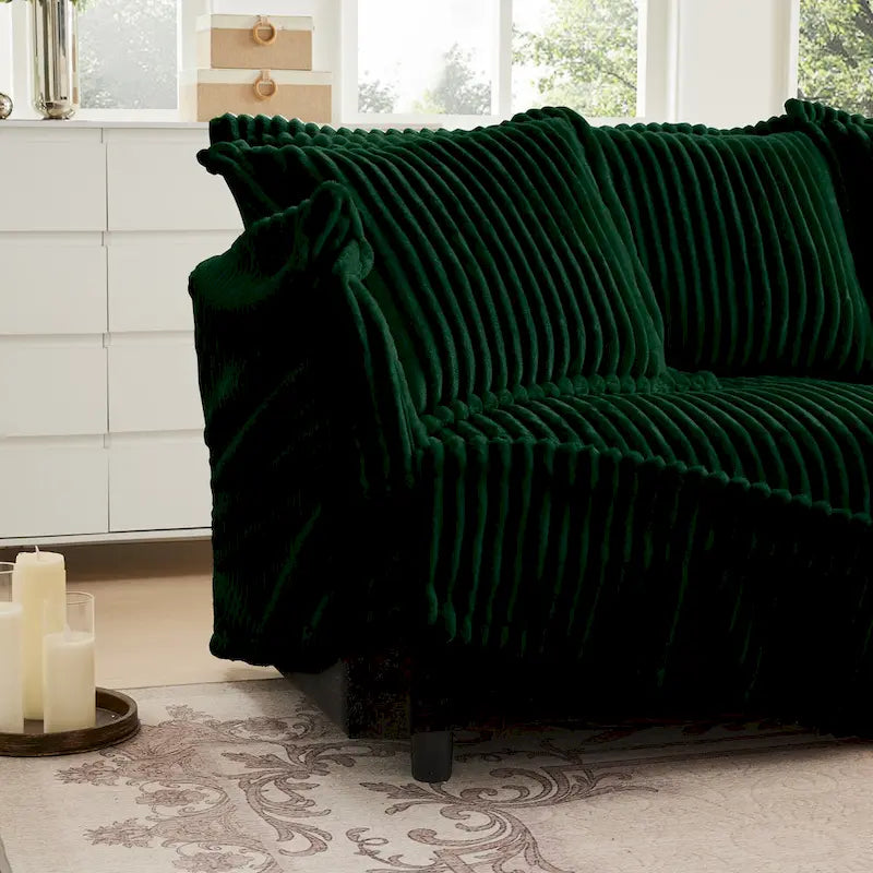 83.4 Corduroy 2-Seater Sofa Set with 2 Ottomans & Sleeper Function and Removable Slipcovers