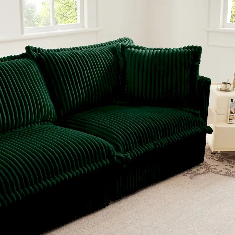 83.4 Corduroy 2-Seater Sofa Set with 2 Ottomans & Sleeper Function and Removable Slipcovers