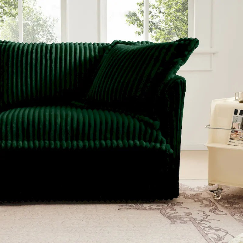 83.4 Corduroy 2-Seater Sofa Set with 2 Ottomans & Sleeper Function and Removable Slipcovers