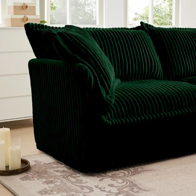 83.4 Corduroy 2-Seater Sofa Set with 2 Ottomans & Sleeper Function and Removable Slipcovers