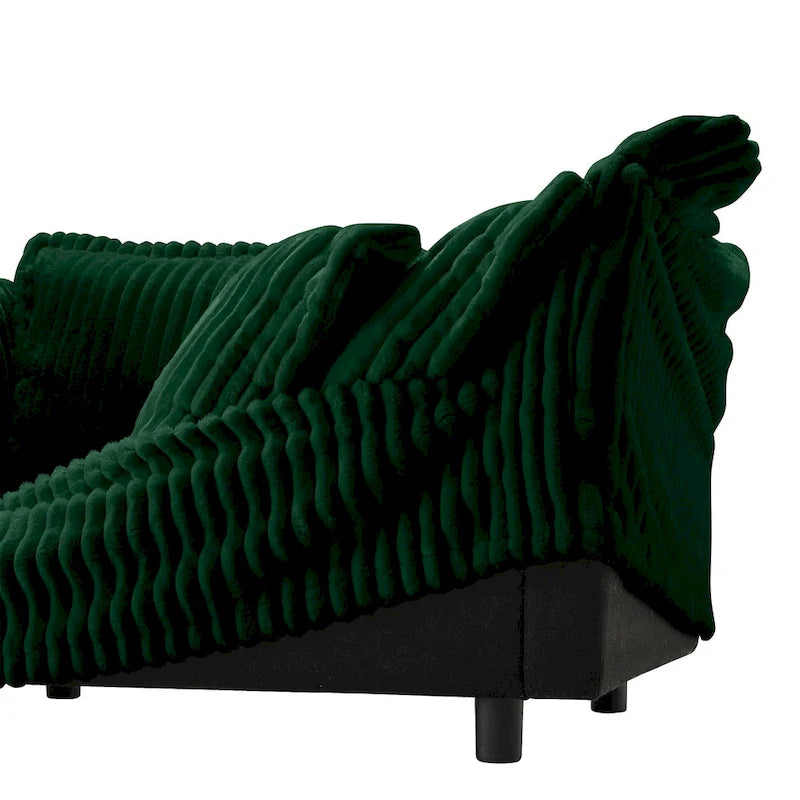 83.4 Corduroy 2-Seater Sofa Set with 2 Ottomans & Sleeper Function and Removable Slipcovers