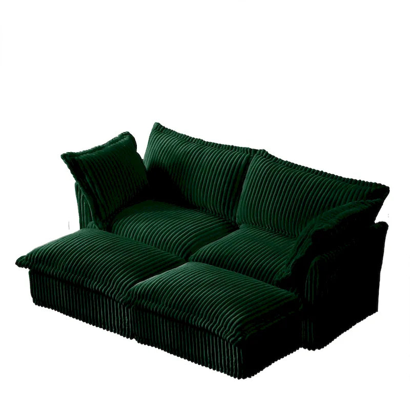83.4 Corduroy 2-Seater Sofa Set with 2 Ottomans & Sleeper Function and Removable Slipcovers