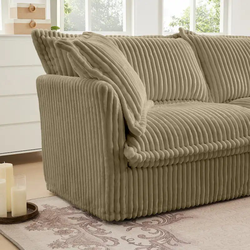 83.4 Corduroy 2-Seater Sofa Set with 2 Ottomans & Sleeper Function and Removable Slipcovers