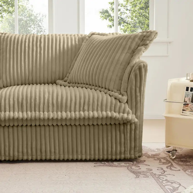 83.4 Corduroy 2-Seater Sofa Set with 2 Ottomans & Sleeper Function and Removable Slipcovers