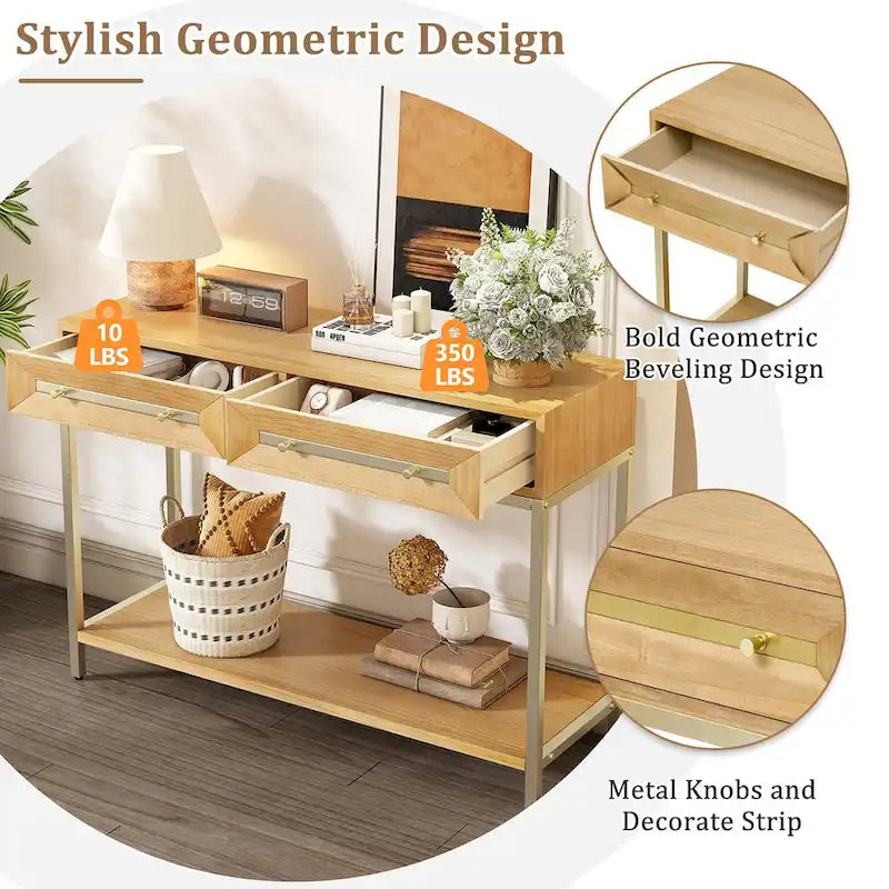 Wood Console Entryway Table with 2 Drawers for Living Room, Entryway
