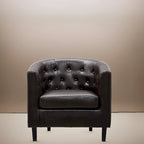 Accent Chair, Button Tufted Faux Leather Barrel Chair, Midcentury Modern Accent Chair, Comfy Armchair, Tub Barrel Chairs