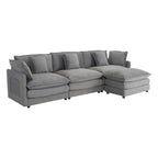 Sectional Sofa with Movable Ottoman Corduroy L-Shaped Upholstered Deep Seat Couch with Lumbar Pillows and Side Pockets