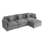 Sectional Sofa with Movable Ottoman Corduroy L-Shaped Upholstered Deep Seat Couch with Lumbar Pillows and Side Pockets