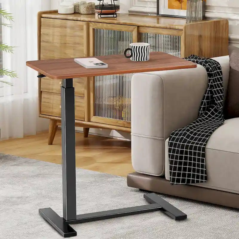 27.56 in. White Laptop Desk with Wheels, Adjustable Height Overbed Bedside Table Mobile Standing Desk