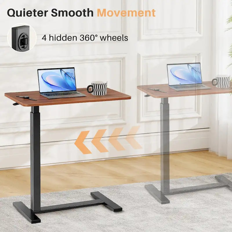 27.56 in. White Laptop Desk with Wheels, Adjustable Height Overbed Bedside Table Mobile Standing Desk