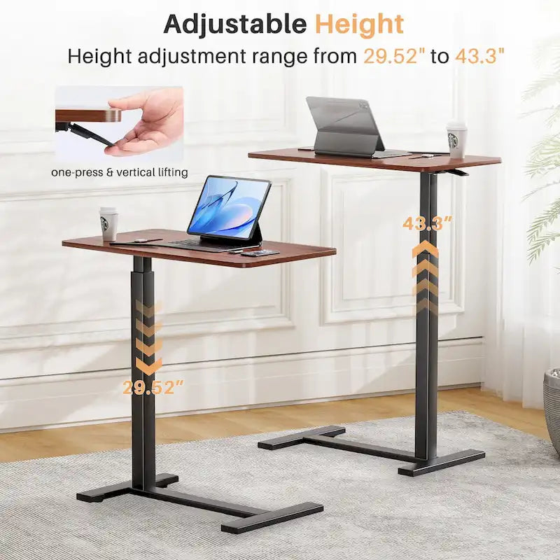 27.56 in. White Laptop Desk with Wheels, Adjustable Height Overbed Bedside Table Mobile Standing Desk