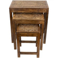 Set of 3 Walnut Brown Stackable Mandala Nesting Tables 24