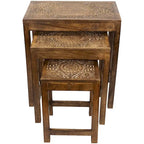 Set of 3 Walnut Brown Stackable Mandala Nesting Tables 24