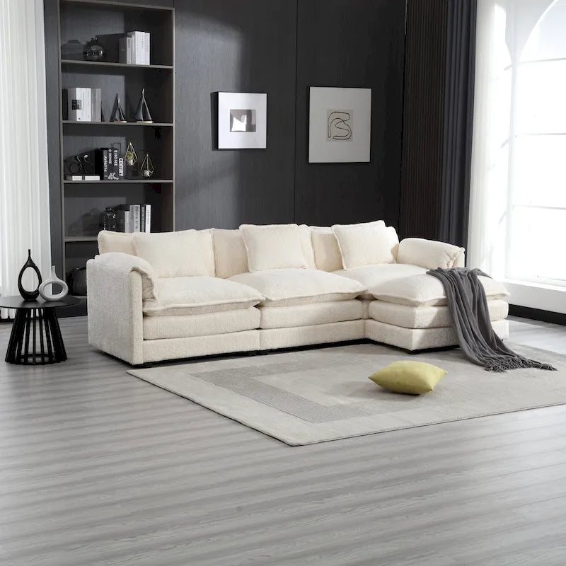 Modular L-Shaped Sectional Sofa, Chenille Fabric 3-Seater Sofa Couch with Chaise and Detachable Armrests for Living Room