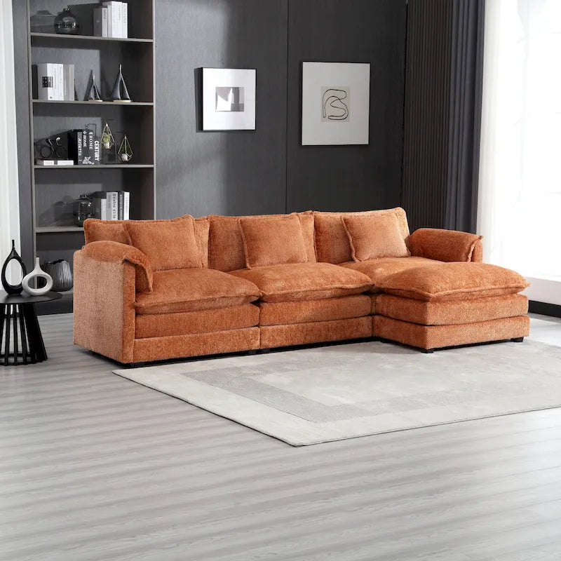 Modular L-Shaped Sectional Sofa, Chenille Fabric 3-Seater Sofa Couch with Chaise and Detachable Armrests for Living Room