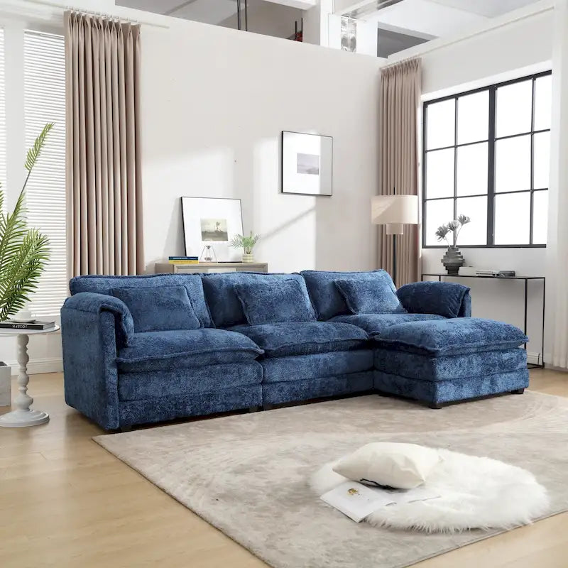 Modular L-Shaped Sectional Sofa, Chenille Fabric 3-Seater Sofa Couch with Chaise and Detachable Armrests for Living Room
