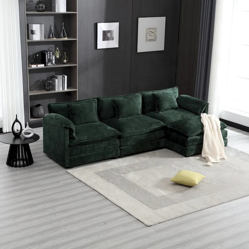 Modular L-Shaped Sectional Sofa, Chenille Fabric 3-Seater Sofa Couch with Chaise and Detachable Armrests for Living Room