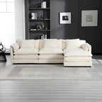 Modular L-Shaped Sectional Sofa, Chenille Fabric 3-Seater Sofa Couch with Chaise and Detachable Armrests for Living Room