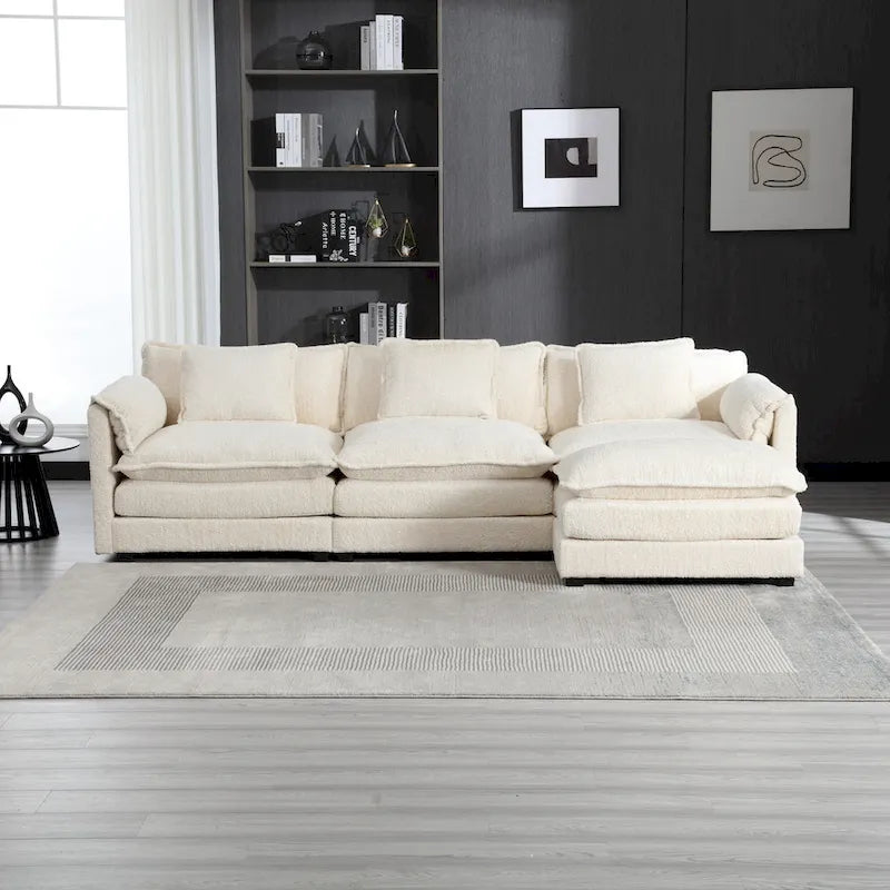Modular L-Shaped Sectional Sofa, Chenille Fabric 3-Seater Sofa Couch with Chaise and Detachable Armrests for Living Room