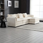 Modular L-Shaped Sectional Sofa, Chenille Fabric 3-Seater Sofa Couch with Chaise and Detachable Armrests for Living Room