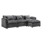Modular L-Shaped Sectional Sofa, Chenille Fabric 3-Seater Sofa Couch with Chaise and Detachable Armrests for Living Room