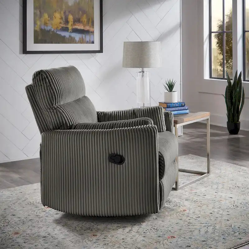 Montclair Plush Corduroy Fabric Manual Swivel Glider Recliner by iNSPIRE Q Classic