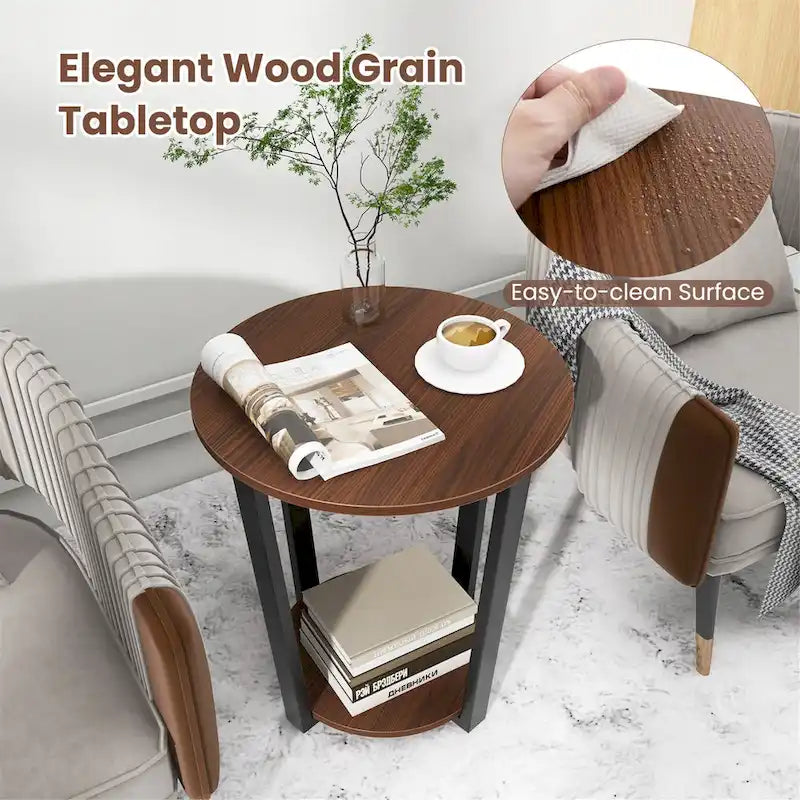 Gymax Industrial End Table Sofa Side Table Set ot 2 Nightstand w/