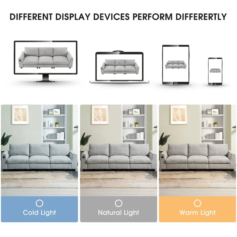 96 Chenille Smart Sectional Sofa with Bluetooth Speaker, Drop-Down Table & USB Charger and 3-Seater Cloud Couch
