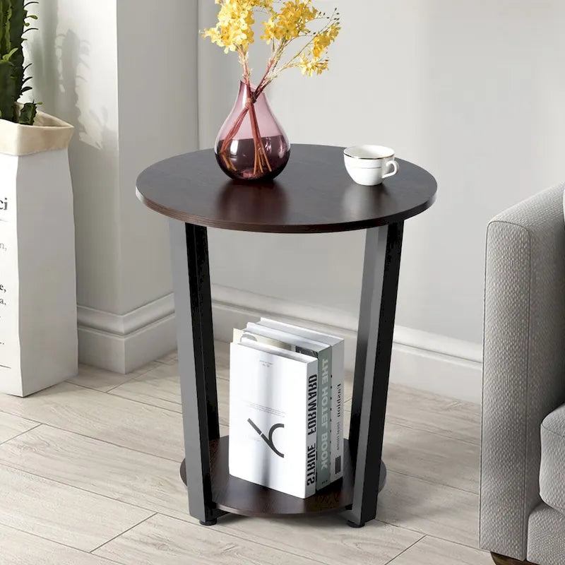 Costway Set of 2 Industrial End Table Sofa Side Table Nightstand Shelf