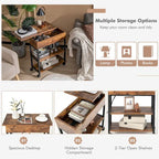 Gymax Lift Top End Table w/ Charging Station Storage Shelves Wheels