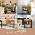 Gymax Lift Top End Table w/ Charging Station Storage Shelves Wheels