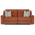 Genna Manual Recliner Sofa, Spice Orange Polyester, 2 Pillow 87 Inch