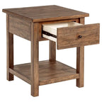 Ayne Side End Table, 1 Shelf, 1 Drawer, Brown Wood, Square 20 Inch