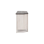 Elia Corner TV Media Console, 4 Shelves, Gray, Rustic White, 48 Inch