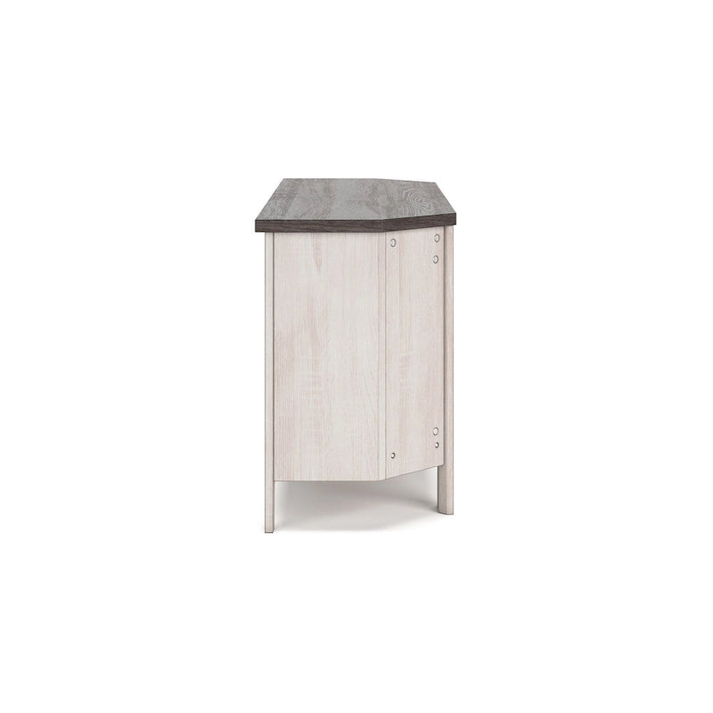 Elia Corner TV Media Console, 4 Shelves, Gray, Rustic White, 48 Inch