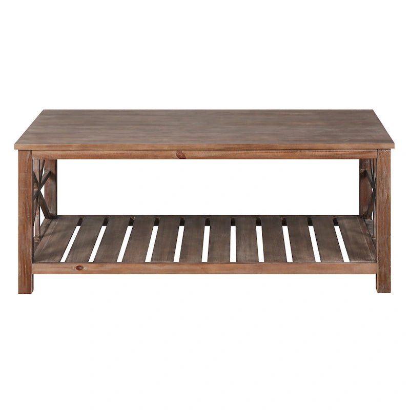 Modern Coffee Table Rectangular Living Room Center Table with Storage Shelves, for Small Space Living Room Antique Brown