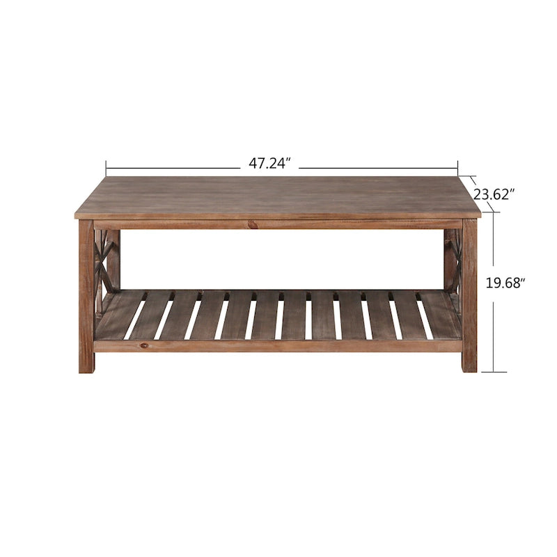 Modern Coffee Table Rectangular Living Room Center Table with Storage Shelves, for Small Space Living Room Antique Brown