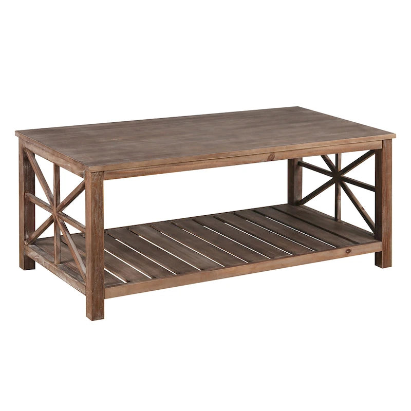Modern Coffee Table Rectangular Living Room Center Table with Storage Shelves, for Small Space Living Room Antique Brown